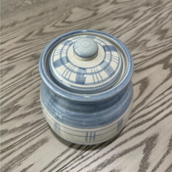 Louisville Stoneware Gaggle of Geese Blue Gingham Cookie Jar - Picture 3 of 4